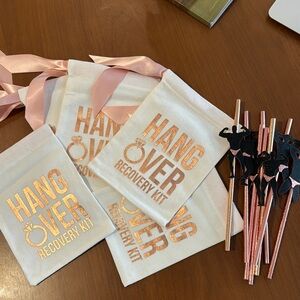 Bachelorette Hangover Recovery Kit Bags and Straws